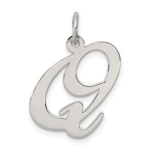 Sterling Silver, Ella Collection, LG Fancy Script Initial Q Pendant